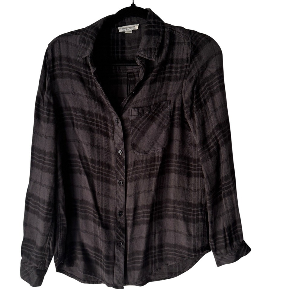 beachlunchlounge Collection‎ Plaid Button Down Shirt Womens XS Grey Long Sleeve